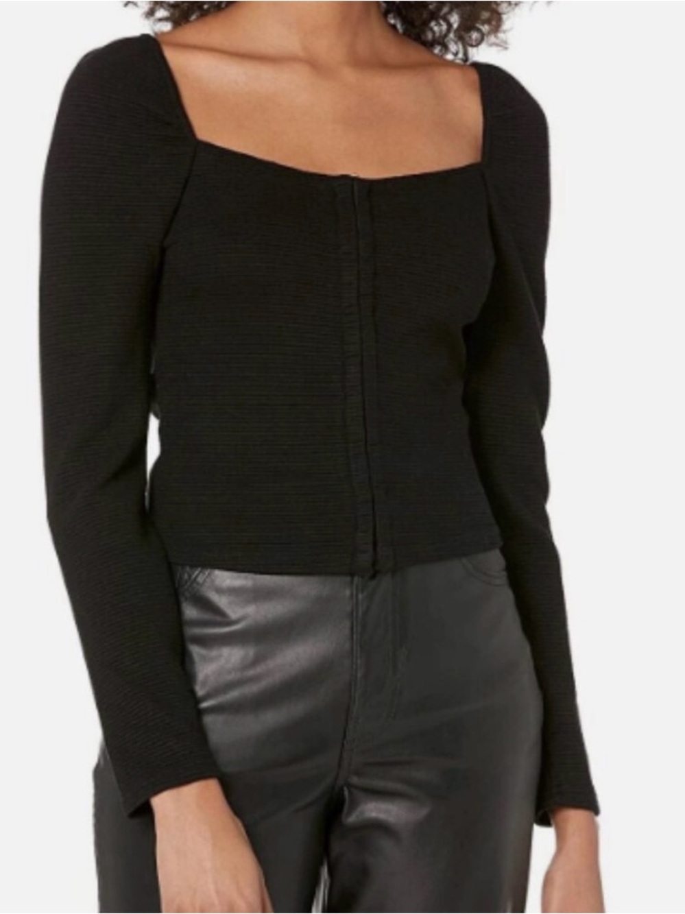 BB Dakota Black Square-Neck Ribbed Long-Sleeve Top